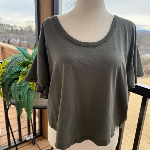 FREE PEOPLE ARMY GREEN BLOUSE LG - Picture 1 of 7